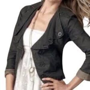 Cabi #901 Black Waxed Linen Moto Jacket, size XS.